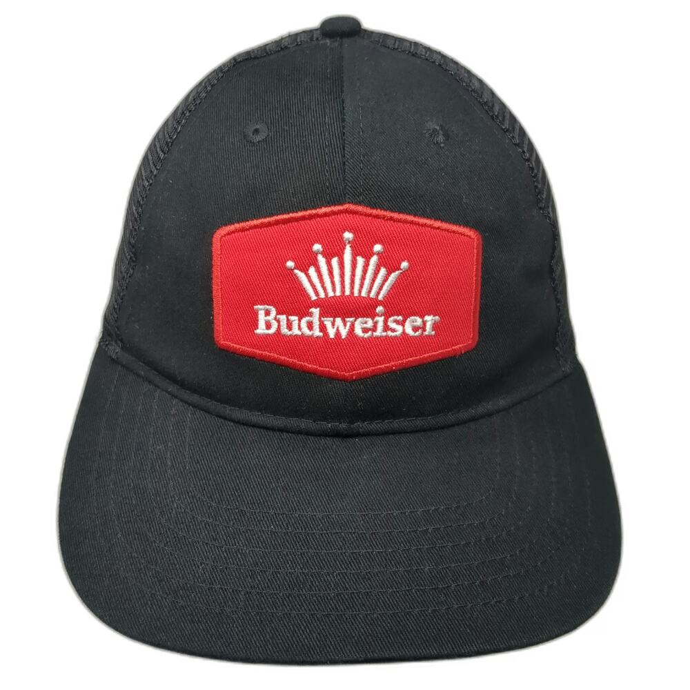 Budweiser Beer Brand Logo Black One Size Trucker Hat Mesh Back Snapback Curved